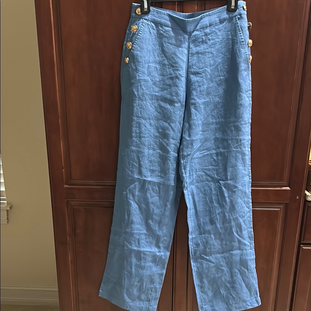Vineyard Vines Blue Linen Pants with Gold Buttons